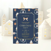 Elegantes Navy & Gold Weihnachts-Party Folieneinladung