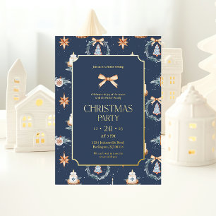 Elegantes Navy & Gold Weihnachts-Party Folieneinladung