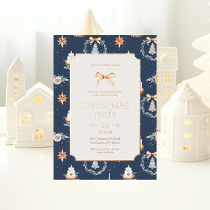 Elegantes Navy & Gold Weihnachts-Party Folieneinladung