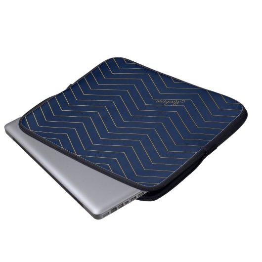 Elegantes Navy-Gold Zickzack Muster mit Individuel Laptopschutzhülle (Vorne Knopf)