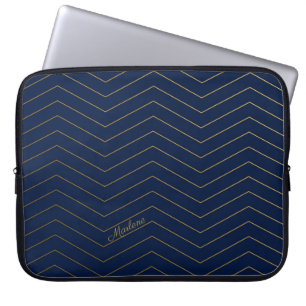 Elegantes Navy-Gold Zickzack Muster mit Individuel Laptopschutzhülle