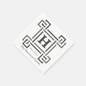 Elegantes Navy-Grau-Monogramm Familienname Serviette (Ecke)