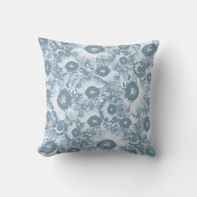 Elegantes Navy Gray Floral Muster Kissen (Vorderseite)