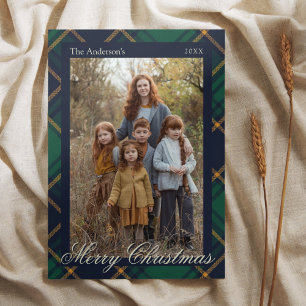 Elegantes Navy-Grün Karo-Weihnachten Feiertagskarte