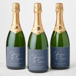 Elegantes Navy-Hochzeits-Champagnerflaschenetikett Schaumweinetikett