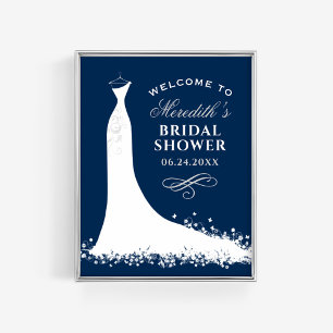 Elegantes Navy Hochzeitskleid Brautparty Willkomme Poster