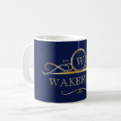 Elegantes Navy & Imitats Gold Verziertes Monogramm Kaffeetasse (Vorderseite Links)
