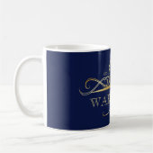 Elegantes Navy & Imitats Gold Verziertes Monogramm Kaffeetasse (Links)