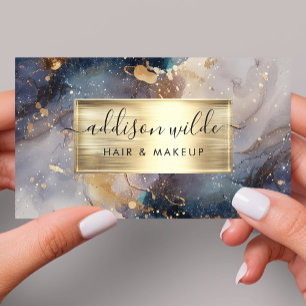 Elegantes Navy-Lavendel- und Gold-Wasserfarbmarmor Visitenkarte