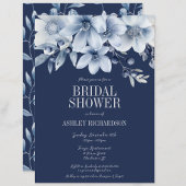 Elegantes Navy & Light Blue Floral Brautparty Einladung