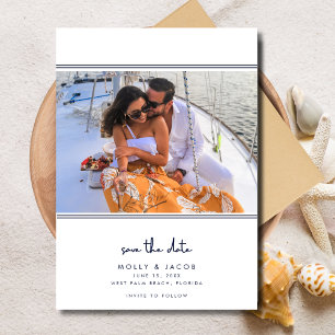 Elegantes Navy Nautical Foto Hochzeit speichern da Save The Date