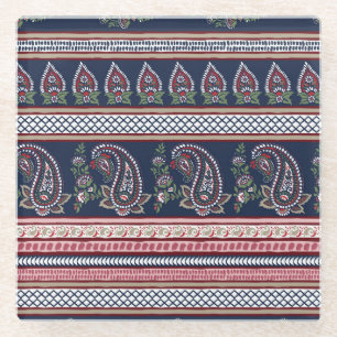 Elegantes Navy Paisley: Zeitloses Border-Design Glasuntersetzer