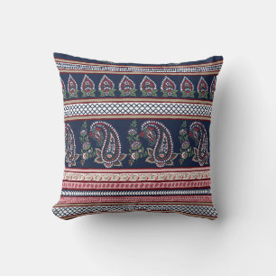 Elegantes Navy-Paisley: Zeitloses Border-Design Kissen