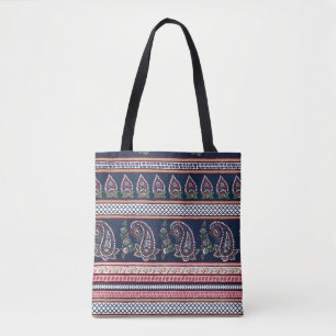 Elegantes Navy Paisley: Zeitloses Border-Design Tasche