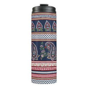 Elegantes Navy Paisley: Zeitloses Border-Design Thermosbecher