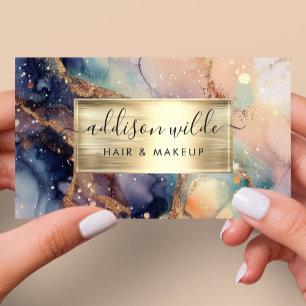 Elegantes Navy Pfirsich und Gold Wasserfarbe Marmo Visitenkarte