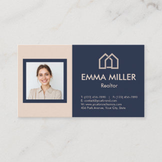 Elegantes Navy Realtor Real Anwesen Agent Foto Visitenkarte