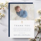 Elegantes Navy Religious Cross Foto Dankeskarte