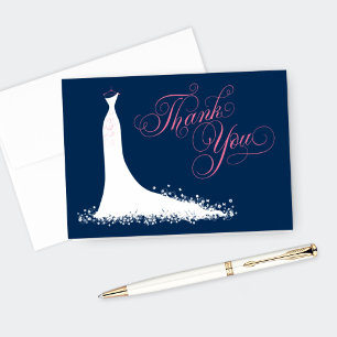 Elegantes Navy Rosa Hochzeitskleid Brautparty Dankeskarte