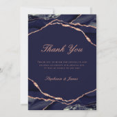 Elegantes Navy Rose Gold Foil Agate Wedding Foto Dankeskarte (Rückseite)