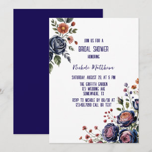 Elegantes Navy-Rose und Korallen-Brautparty Einladung