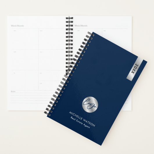 Elegantes Navy & Silve Custom Business Logo 2025 Planer (Anzeige)