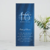 Elegantes Navy-Sparkle-Programm-Menü zum 16. Gebur Einladung (Stehend Vorderseite)