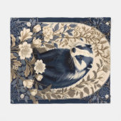 Elegantes Navy- und Creme-Dachs-Blumenmuster Fleecedecke (Vorderseite (Horizontal))