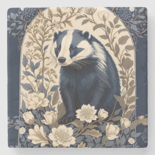Elegantes Navy- und Creme-Dachs-Blumenmuster Steinuntersetzer