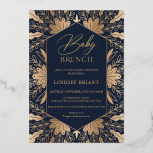 Elegantes Navy und echtes Goldfolien-Schrift-Baby- Folieneinladung
