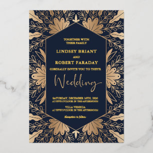 Elegantes Navy und echtes Goldfolien-Schriftzug f Folieneinladung