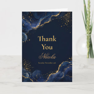 Elegantes Navy- und Gold-Alkohol-Tinte Sweet Sixte Dankeskarte