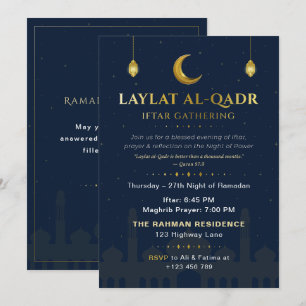 Elegantes Navy- und Gold-Laylat al-Qadr-Iftar-Tref Einladung