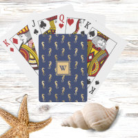 Elegantes Navy- und Gold-Seepferdchen mit Initiale
