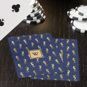 Elegantes Navy- und Gold-Seepferdchen mit Initiale Spielkarten