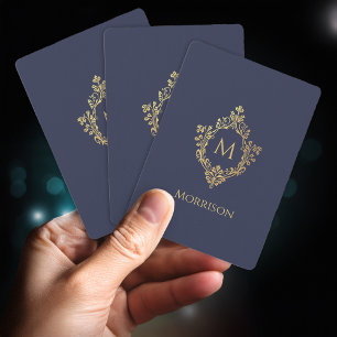 Elegantes Navy- und Golddesign mit dem monogrammie Spielkarten