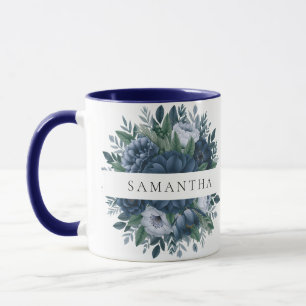 Elegantes Navy- und staubblaues Flora-Brautjungfer Tasse