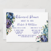 Elegantes Navy und Turquiose Rose Probe Abendessen Einladung (Vorderseite)