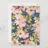 Elegantes Navy Watercolor Floral Gold Brautparty Einladung (Rückseite)