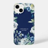 Elegantes Navy White Floral Winter Monogramm iPhone Hülle (Rückseite)