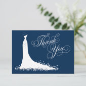 Elegantes Navy White Wedding Gown Brautparty Dankeskarte (Stehend Vorderseite)