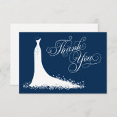 Elegantes Navy White Wedding Gown Brautparty Dankeskarte (Vorne/Hinten)