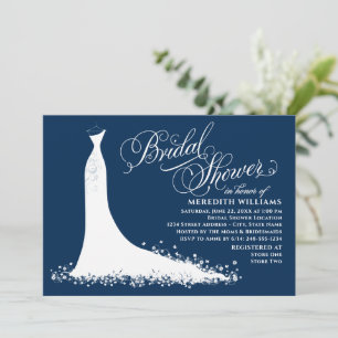 Elegantes Navy White Wedding Gown Brautparty Einladung