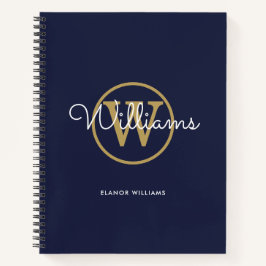 Elegantes Navyblau-Gold-Monogramm-Name Notizblock