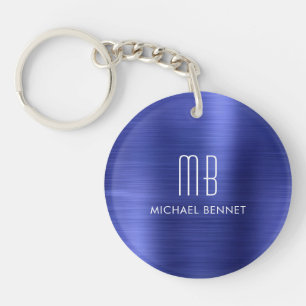Elegantes navyblau monogrammiertes schlüsselanhänger