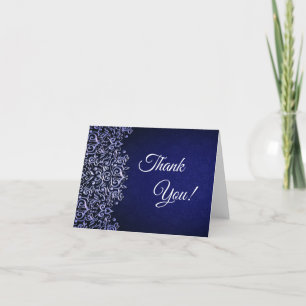 Elegantes Navyblau und Weiß Damast Dankeskarte