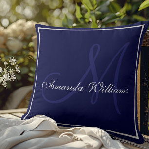 Elegantes navyblaues Anfangsbuchstabe-Familienmono Kissen