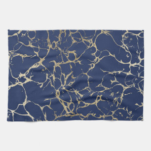 Elegantes navyblaues falsches Goldfolien-Marmor-Mu Handtuch