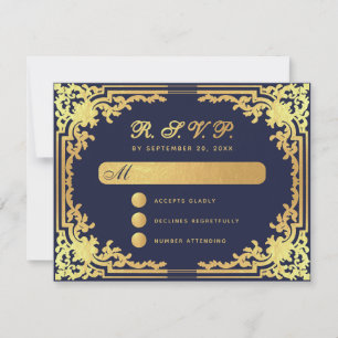 Elegantes Navyblaues Faux-Goldfolien-Vintage-Hochz RSVP Karte