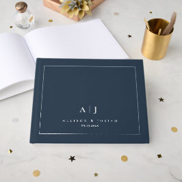 Elegantes navyblaues Hochzeitsmonogramm für Paare Gästebuch